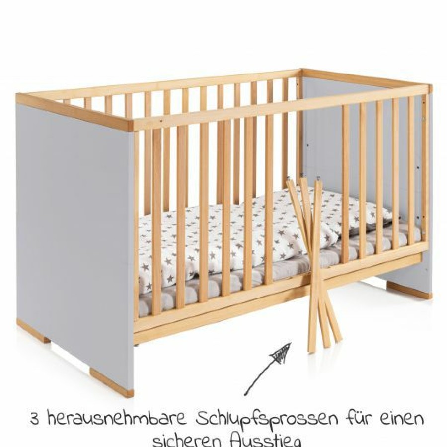 * Schardt Baby- Und Kinderbett Designline Komfort Buche Teilmassiv 70 X 140 Cm Natur Grau