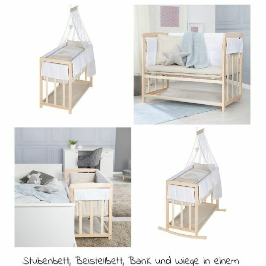 * Roba 4In1 Stubenbett, Beistellbett, Wiege Und Bank & Textile-Ausstattung Liebhabar Natur