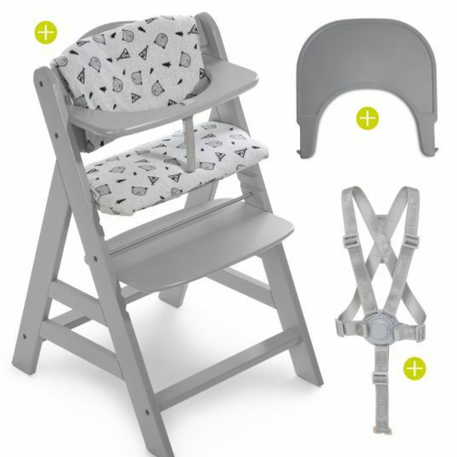 * Hauck Hochstuhl Alpha Plus Grau Im Sparset Inkl. Essbrett Click Tray + Sitzkissen Nordic Grey