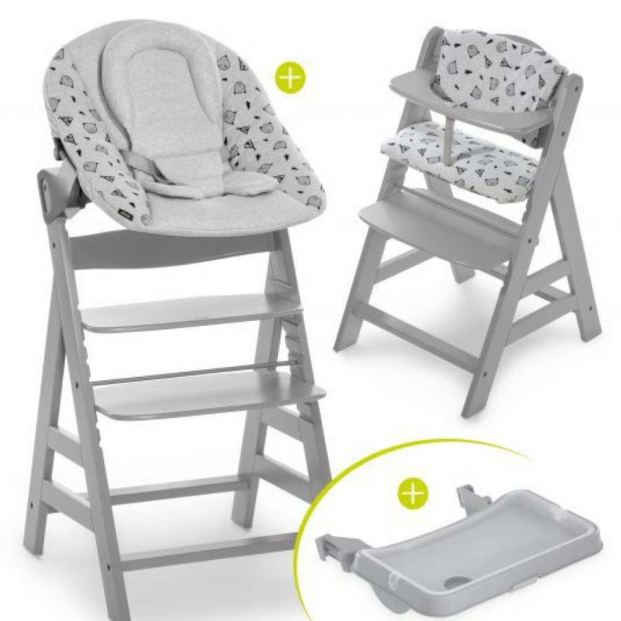 * Hauck Alpha Plus Grau Xl Newborn Set Hochstuhl + 2In1 Aufsatz + Alpha Tray Essbrett + Sitzauflage Nordic Grey