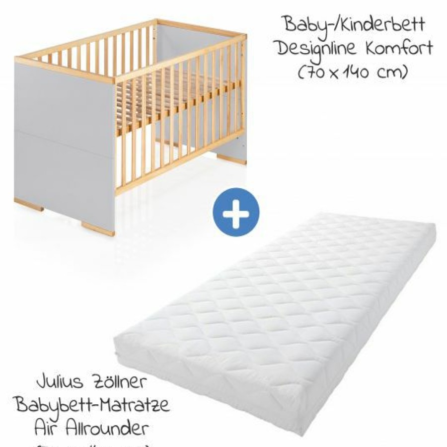 * Schardt 7-Tlg. Kinderbett Set & Matratze Air Allround, Steppbett 100 135+40 60, 2X Bettlaken, Einlage 70 X 140 Cm Natur Grau