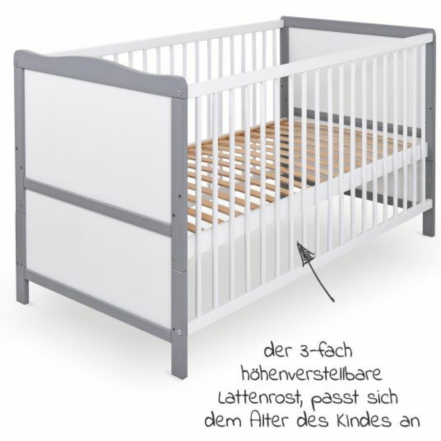 * Jonka Babybett Und Kinderbett Moritz 70 X 140 Cm Weis Grau