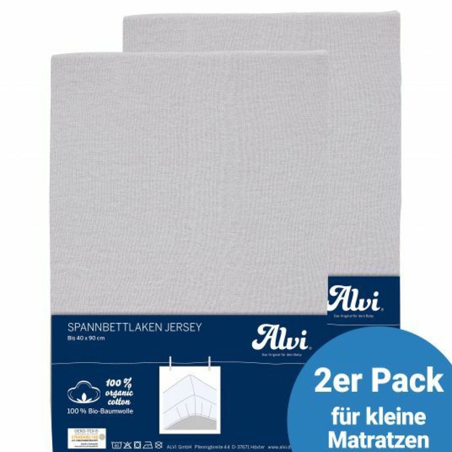 * Alvi Spannbetttuch 2Er Pack Aus Bio-Baumwolle Fur Kleine Matratzen 40 X 90 Cm Silbergrau