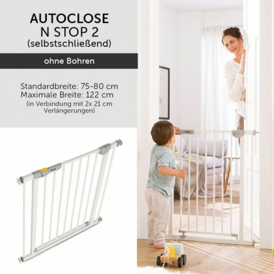 * Hauck Turschutzgitter Autoclose N Stop 2 (75 Bis 80 Cm) Selbstschliesend, Ohne Bohren White